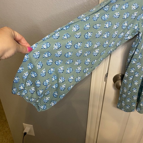 Lucky Brand Top Womens XXL Sage Green Blue Floral Square Neck Long Sleeve Boho - Picture 2 of 4